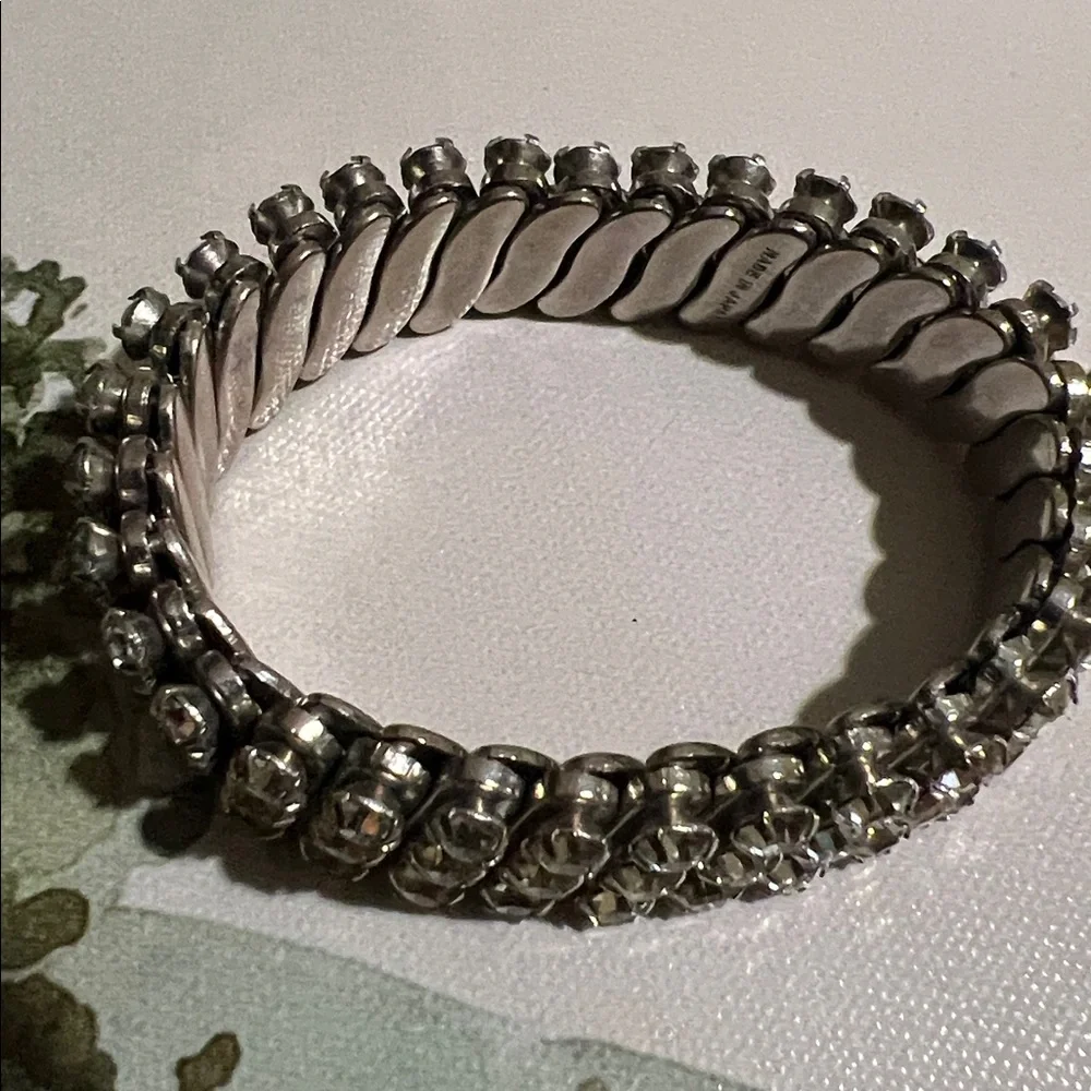 Vintage Silver Rhinestone Expansion Japan Stretch Bracelet